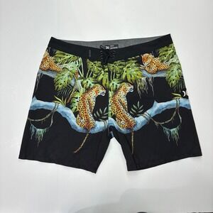 Hurley Phantom Mens Board Shorts Size 36 Black Leopard Jungle Tropical Print